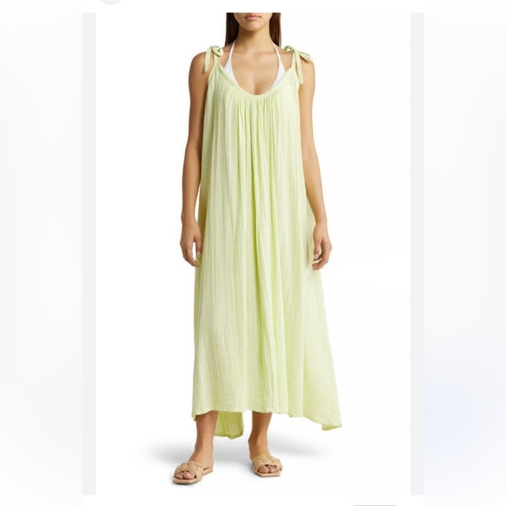 Elan Tie Strap Flowy Cotton Limon Cover-Up Maxi Dress with pockets sz OS